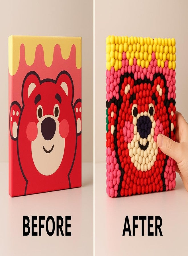 CHEFERYN Red Bear DIY Pom-Pom Art Canvas Kit for Kids - 8x8 Inch Cute Bear Craft Set - Easy & Fun Creative Activity for Children - Animal Wall Décor for Nursery or Playroom - Image 2